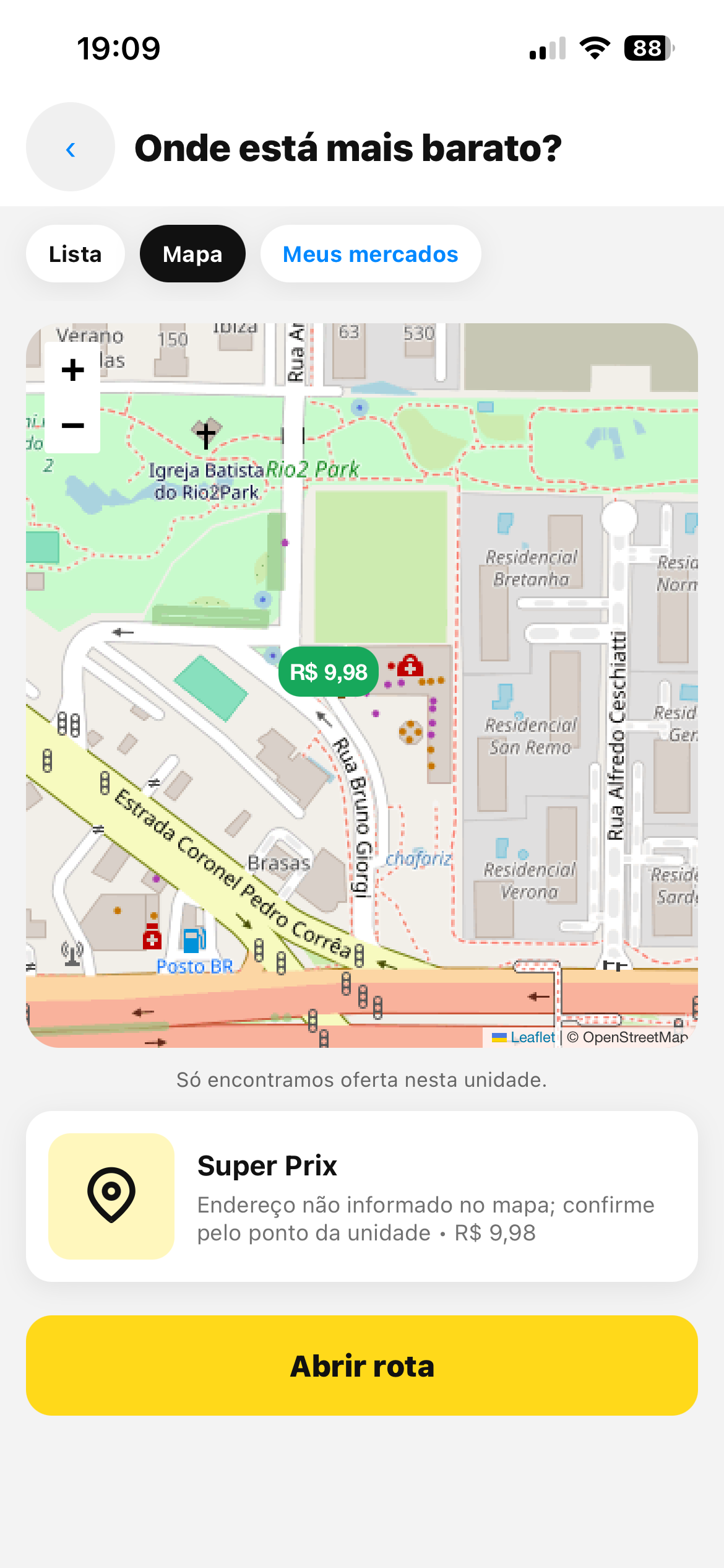 Tela do PicPreço: Encontre no mapa